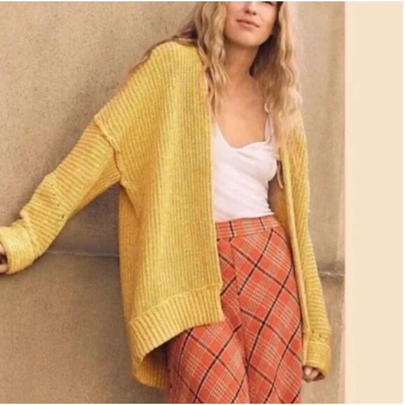 Free People High Hopes Marmalade Chunky Knit Open Front Slouchy Cozy Cardigan XS - Picture 1 of 7